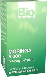 Bio Nutrition Moringa 5000mg 60 Vegetarian Capsules | Complete Green Superfood | Nature's Multivitamin | Energy and Gut Health