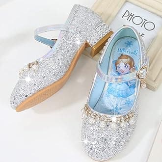 Girls Princess Shoes ELSA Mary Jane High Heels Dress up Christmas Carnival Birthday Theme Party Costume Kids Crystal Sequin Wedding Bridesmaids Shoes Cosplay Fancy Halloween Blue Pink Silver 03