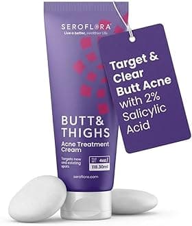 Butt Acne Clearing Treatment Cream - Reduce Bum Acne, Pimples & Zits - Clearing Acne Lotion for Buttocks - 2% Salicylic Acid for Acne Prone Skin (4oz) Made in USA.