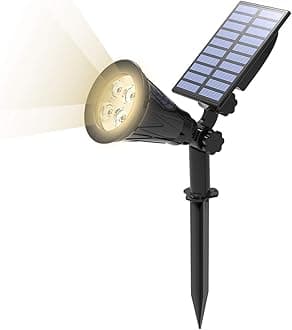 T-SUN LED Solar Spotlights, Super Bright 250LM Outdoor Security Garden Landscape Lamps, Natural White 4000K, Auto On/Off, 180°Angle Adjustable for Patio,Tree,Deck,Wall,Pool Area