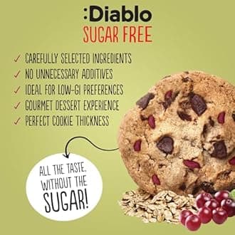 Diablo No Added Sugar Cookies, Chocolate Chips & Cranberry – Low Sugar Snacks, Cookies Biscuits for All, Sweetened with Maltitol, Ideal for Gifting, Festive Hampers & Holiday Events – 135g Pack of 3