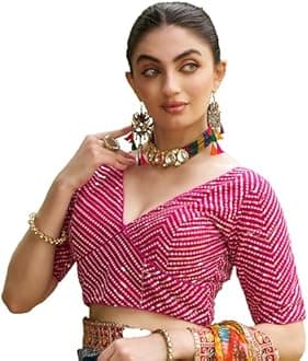 Pujia Mills Women's Blouse with Sequins, Ethnic Style, Half Sleeve, Sari and Lehenga Choli