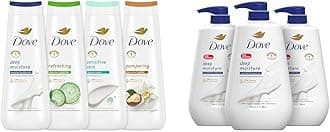 Body Wash Deep Moisture Sensitive Skin Cucumber Green Tea Shea Butter Vanilla 4 Count and Deep Moisture For Dry Skin Moisturizing 3 Count