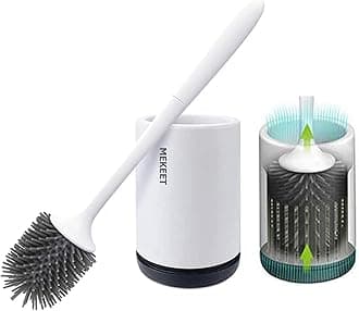 Silicone Toilet Brush and Holder,Bathroom Toilet Brush Holder Set,Silicone Toilet Cleaning Brush Kit with Soft Bristle Brush (Flooring, White, Plastic,Rubber,Silicone,Tpr )