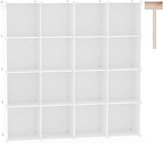 C&AHOME Cube Storage Organizer, 16-Cube Shelves Units, Closet Cabinet, DIY Plastic Modular Book Shelf, Ideal for Bedroom, Living Room, Office, 48.4" L x 12.4" W x 48.4" H Milky UPCS16M