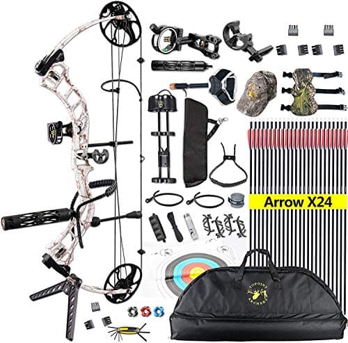 Compound Bow，Compound Hunting Bow Kit，CNC Milling Bow Riser，Limbs Made in USA，19"-30" Draw Length,19-70Lbs Draw Weight，Up to 320FPS， (2 Years Warranty) Ship from USA Warehouse(Arrives: 3-5 days)