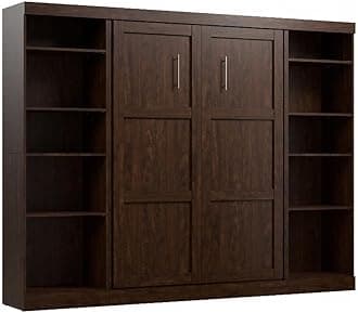 Bestar Pur Full Murphy Bed with 2 Shelving Cabinets, 109-inch Space-Saving Wall Bed with Storage, Multi-Functional Furniture for Home, Bedroom or Guest Room