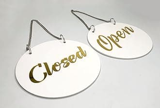 OPEN CLOSE Door Sign-Premium Double Sided White Gold Hanging Acrylic Signage.High Visibility, Modern Design.For Shops,Offices,Salons,Cafes Boutiques, Restaurants & Workspaces