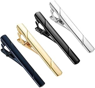 4 Pcs Fashion Simple Necktie Clips Tie Bar Clips Tie Pins Set Black, Silver, Navy Blue, Gold