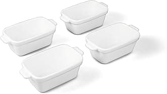 Souper Cubes Stoneware - Small Ceramic 5" x 3" Baking Dish with Silicone Covers, Small Baking Dishes for Oven Perfect for Reheating Single Serve Portions, Set of 4 - White
