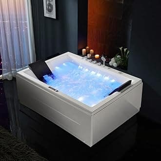 Whirlpool Bathtub 2 Person Jetted Bathtub 71" Massage Whirlpool Tub with 18 Water Jets+20 Air Jets,3 Sided Apron White Chromatherapy LED Jet Tub