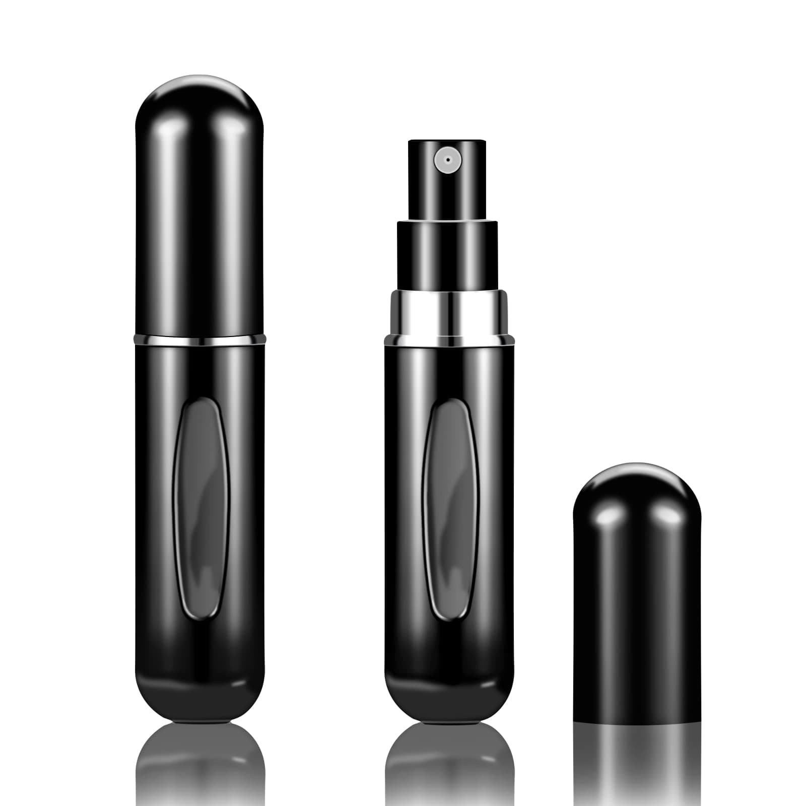 2Pcs Refillable Perfume Atomizer Bottles，Portable Mini Separate Perfume Bottle，Travel and Outings Spray Boxes Dispensers 5ml/0.2oz (Black)