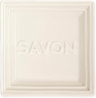 Pre de Provence Marseille Olive Oil Ceramic Soap Dish, Keeps Bar Dry and Protects Countertops, 4.3" Square