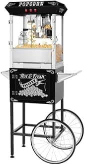 Popcorn Machine with Cart – 8oz Popper with Stainless-steel Kettle, Heated Warming Deck, and Old Maids Drawer by Superior Popcorn Company (Black)