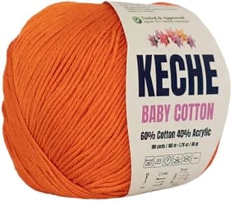 Cotton Yarn, 60% Cotton 40% Acrylic Yarn, Soft Cotton Yarn for Crochet and Knitting, Amigurumi Yarn 1 Skein/Ball 1.76 Oz (50g) / 180 Yrds (165m) - Orange