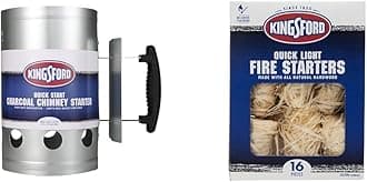 Heavy Duty Deluxe Charcoal Chimney Starter Bundle with Kingsford Quick Light Fire Starters, 16 Count