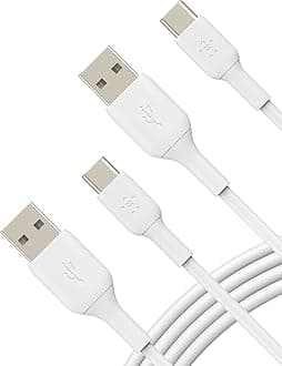 Belkin BoostCharge USB-C Cable (1M/3.3ft), USB-C to USB-A Cable, USB Type-C Cable for iPhone 15 Series, Samsung Galaxy S24, S24+, Note20, Pixel 8, iPad Pro, Nintendo Switch, & More - White (2-Pack)