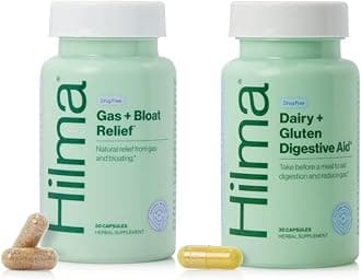 Hilma De-Bloat Bundle for Pre or Post Meal, Gas & Bloating Relief for Women (50 Vegan Capsules) with Lemon Balm & Peppermint Leaf, Digestive Enzymes for Women (30 Vegan Capsules) with Dandelion Root