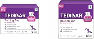 Tedibar Moisturising Baby Bathing Bar 75g (Pack of 3) 100% Soap Free No. 1* Pediatrician Prescribed Moisturising Bar - By Torrent Pharma