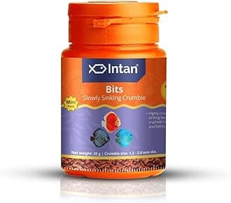 Intan Bits (1.2-2mm Slow Sinking Crushable Crumble) | 20gm - Highly Nutritious Ornamental Fish Food for All - Discus, Danios, Barbs & Rainbow | Growel Feeds