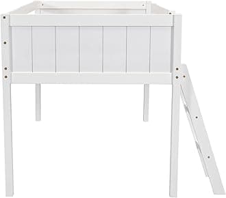 Bellemave Low Loft Bed with Ladder, Wood Loft Bed Twin Size for Adults, Kids and Young Teens, No Box Spring Required,Wood Slat Support (White, Slope Ladder)