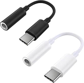 2 Pack USB C to 3.5mm Headphone Jack Adapter, Hi-Fi DAC Audio Converter with Microphone, Compatible with iPhone 15/Pro, Samsung Galaxy, iPad Pro, MacBook, Pixel, Black & White