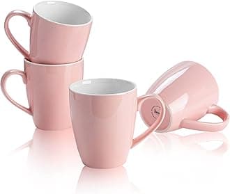 Sweese 601.108 Porcelain Mugs - 16 Ounce (Top to The Rim) for Coffee, Tea, Cocoa, Set of 4, Pink