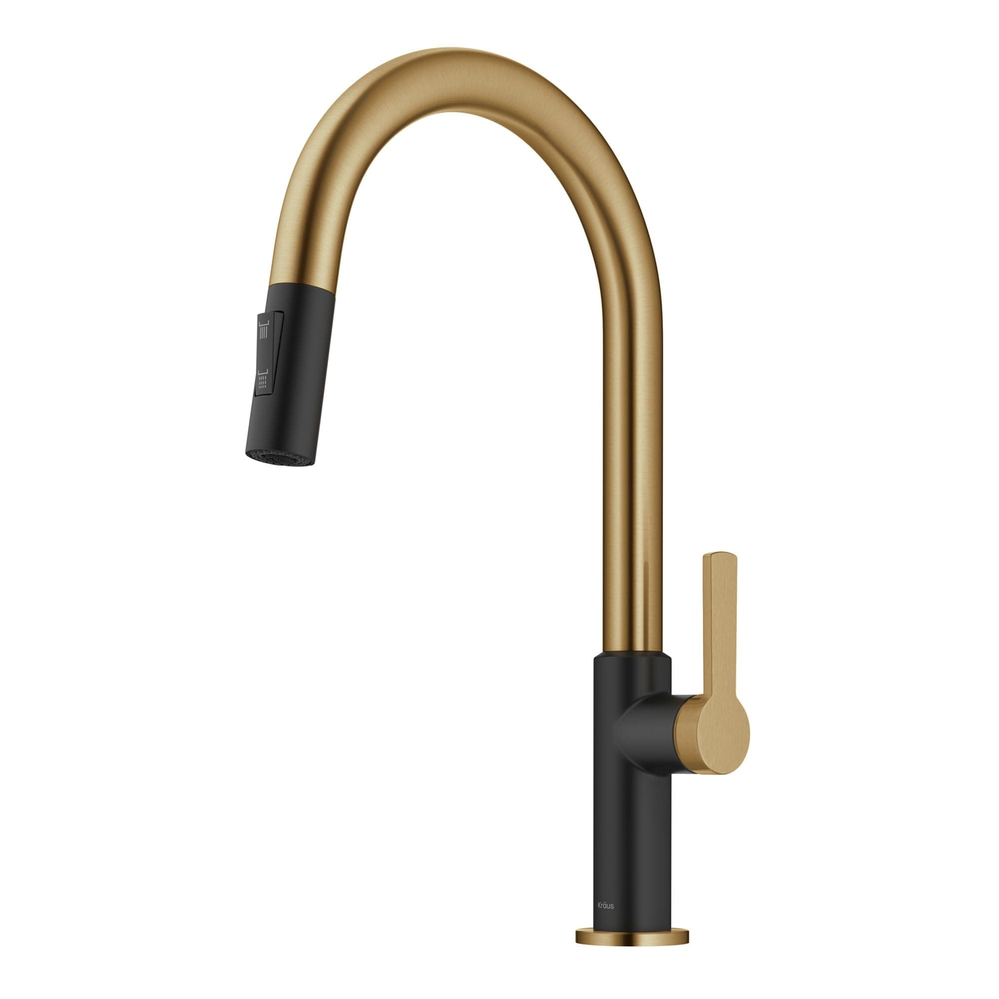 KRAUS Oletto High-Arc Single Handle Pull-Down Kitchen Sink Faucets in Brushed Brass/Matte Black, Kitchen Faucets with Pull Down Sprayer, KPF-2820BBMB