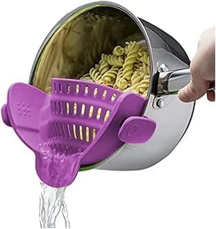 Kitchen Gizmo Snap N' Strain - Silicone Clip-On Colander, Heat Resistant Drainer for Vegetables and Pasta Noodles, Kitchen Gadgets for Bowl, Pots, and Pans - Essential Home Cooking Tools - Purple