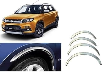 Empica Stainless Steel Wheel Arch Chrome Fender Garnish Lining Trim Moulding Strips Compatible With Maruti Suzuki Brezza (Set of 4, Silver)