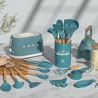 Umite Chef Kitchen Utensils Set, Non-Stick Silicone Kitchen Utensils, Spatula Set with Holder, Wooden Handle, Heat Resistant Silicone, 24 Pieces