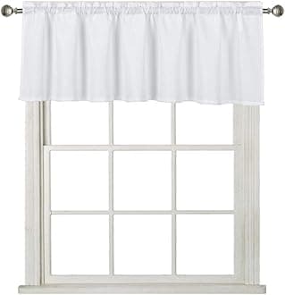 Home Queen Waffle Curtain Valance Window Treatment for Kitchen Bathroom Window, Straight Narrow Window Valance, Set of 1, 60 X 16 Inch, Solid White 60x16 White BC-6016-R-WHITE
