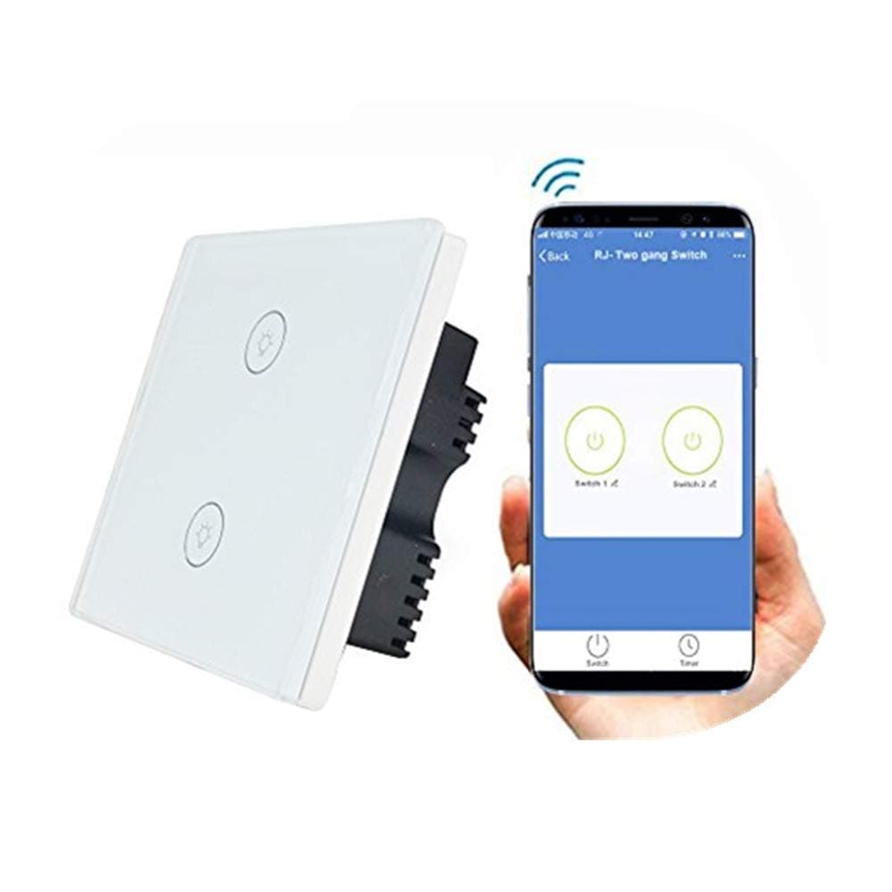 Knaclean Smart WiFi Touch Switch, Work with Amazon Alexa & Google Home, 2 Gang 2 Way Wireless Wall Switch with Remote Control, No Hub Required Via Smart Life APP, Support iOS and Android