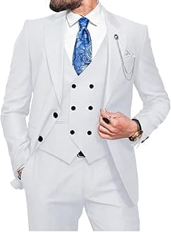 Wangyue Men Double Breasted Suit 3 Piece Slim Fit Suits Elegant Peak Lapel 2 Button Blazer Vest Pants Sets Men's Suits
