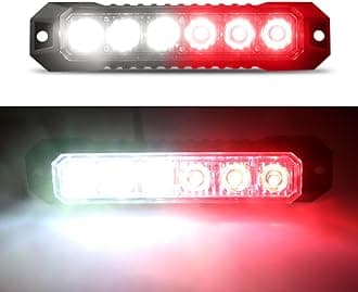 Red White Emergency Lights for Vehicles LED Emergency Strobe Lights 6 LED Surface Mount Strobe Flashing Safety Warning Lights for Trucks Car Volunteer Firefighter Vehicles Van ATV SUV,1PCS