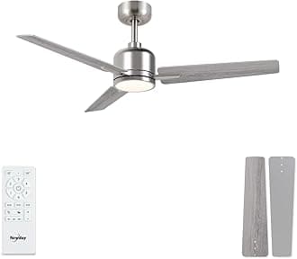 Newday 42inch Silver and Wooden Ceiling Fan with Remote Control, Dimmable LED, Quiet Reversible DC Motor, 6 Speeds, 3 Timer, Memory Function for Bedroom Living Room Basement Kitchen Terrace