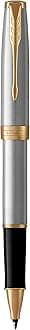 Parker Sonnetローラーボールペン, Fine Pointブラックインク、プレミアムレッド&ゴールド( 1948085 ) シルバー