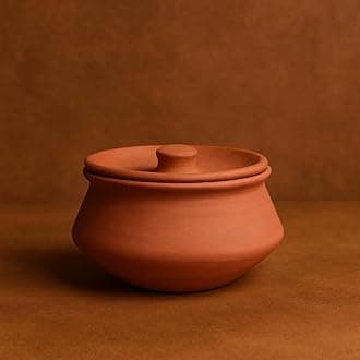 300 ml Small Size Mitti Curd Pot with Lid for Kitchen & Restaurant | Terracotta Clay Earthenware Designer Serving Dahi Pickle Dal Traditional Small Dahi Pot | Brown, 1 Pcs