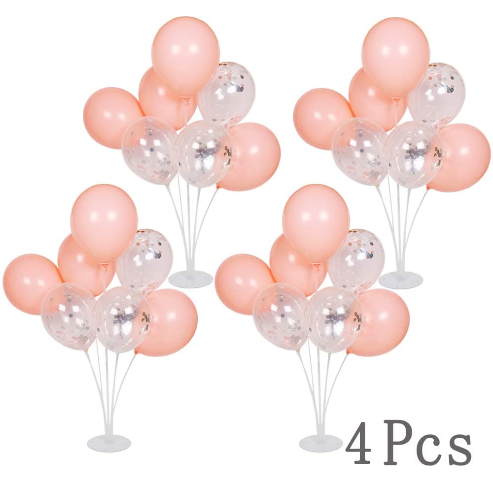 Table Balloon Stand Kit (4 Sets) with 1 Base 11 Sticks 7 Cups 5 Connectors Clear Desktop Balloon Holder for Party