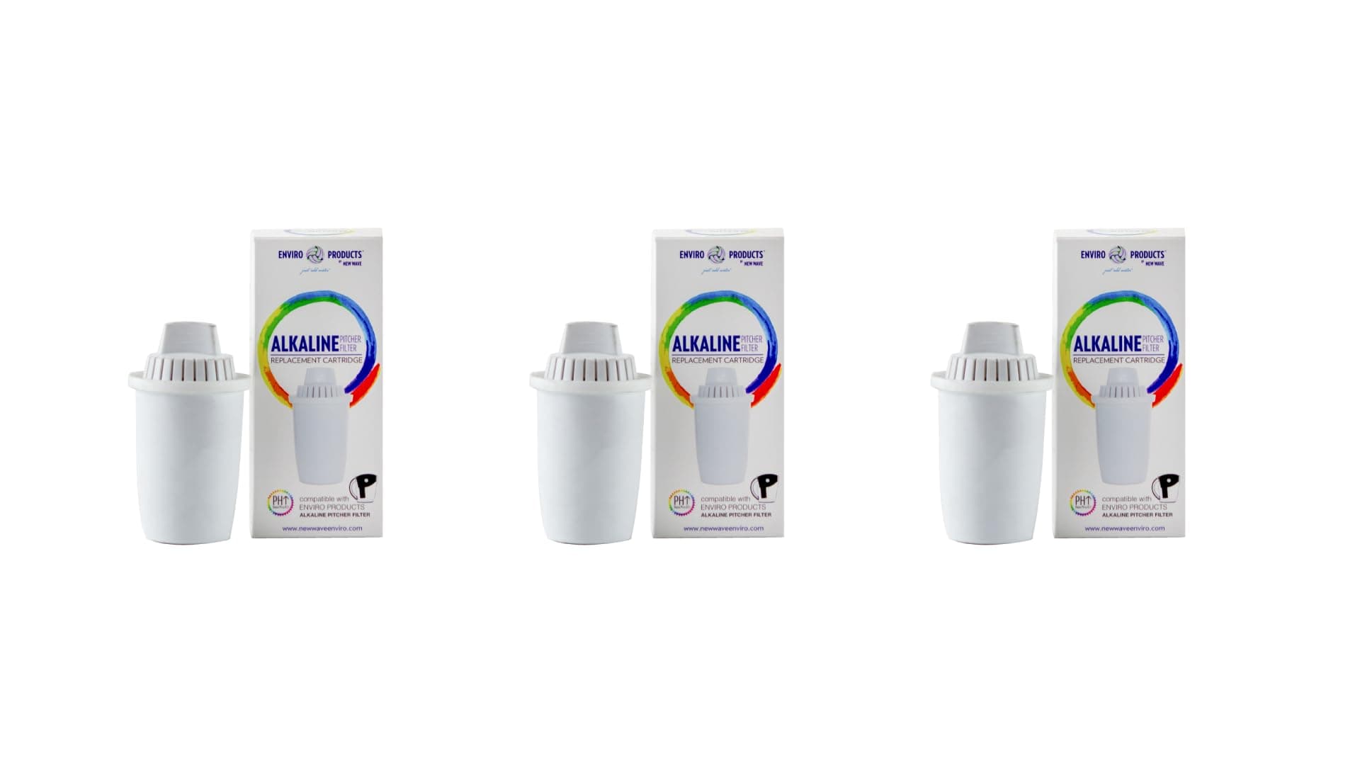 Alkaline Pitcher Replacement Cartridge 3 Pack, 80 Gallon Filter Life per Cartridge, Easy Installation, White