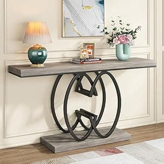 Tribesigns55 Inch Console Table for Hallway, Faux Marble Gold Entryway Table with Geometric Metal Base, Modern Narrow Sofa Accent Table for Entrance, Living Room, Foyer (Gray)