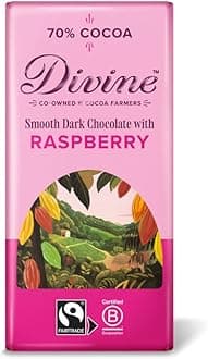 Divine 70% Cocoa Dark Chocolate with Raspberries 90g Bar – Fairtrade Dark Chocolate Bar – Sweet Raspberry Pieces – Ethical Premium Chocolate