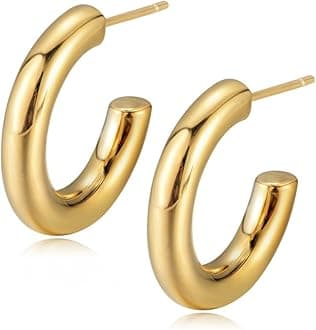 Shining Diva Fashion Anti Tarnish Jewellery Celebrity Inspired 14k Real Gold Plated Simple Plain Link Chain Chunky Huggie Hoop Latest Trendy Stylish Copper Earrings for Women Girls