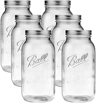 64oz Mason Jars with Lids & Bands 6-Pack Half Gallon Mason Jars Clear Glass Jars for Kitchen Storage & Canning for Herbs, Jelly, Jams, and Spices 64 Ounce Wide Mouth Jars with Lid