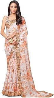 Bollywood Saree Party Wear Pakistani Designer Sari Wedding, Saree for Sanna Stone Work Saree Sari