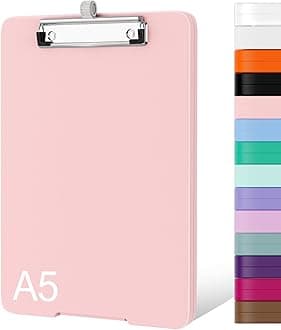 Piasoenc Small Clipboard with Storage, A5 Organization Box with Pen Holder, Plastic Clipboard with Low Profile Clip for Nurses, Teachers, Lawers, Pink