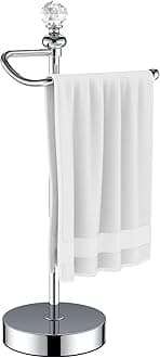 Heavy Weighted Towel Holder (with Crystal Ball) Standing Towel Holder - Total Height 15.7'' for Kitchen, Bathroom, Vanity - Classic Decorative Metal Hand Towel Stand, Polished Chrome
