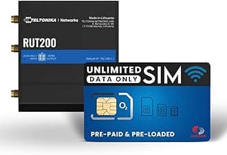 Teltonika RUT200 4G LTE Mobile Router - WiFi 4 4G LTE Cat 4 Router w/ 1 x Embedded SIM Slot & 3 x External Antennas - Upgrade with an additional Data Sim (RUT200 + 12 Month O2 Unlimited)