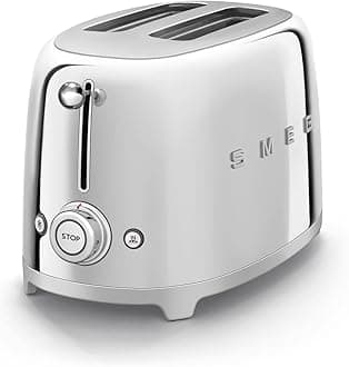 SmegTSF01SSUK 2 Slice Toaster, Extra Wide Slots, 3 Pre-Set Options, 950W, Stainless Steel