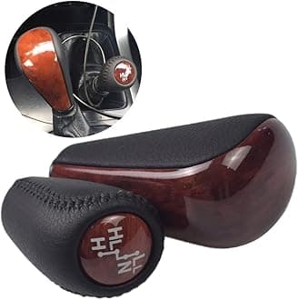 Automatic Leather with Wood 4 Speed Shift Knob + Transfer Case Fit for Toyota Prado 120 2003 2004 2005 2006 2007 2008 2009,2PCS (4 Speed-Transfer)